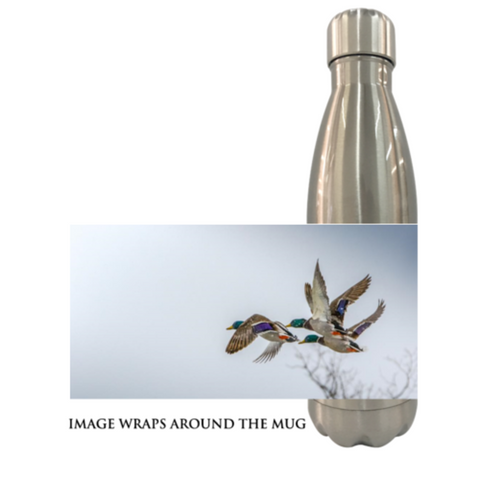 Three Mallard Drakes in Flight Water Bottle - Silver - 17oz - Mugs and Drinkware - JustLook.Productions